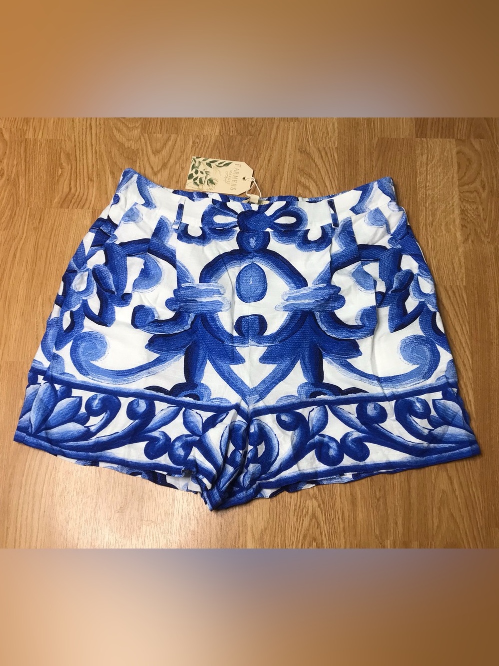 💙🤍 Farmers Market Blue & White Scroll Print Shorts | Size XL 🤍💙